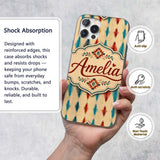 Southwestern Diamond Ikat Pattern in Earthy Tones Custom Name Protective Phone Case Mobile Cover Durable Everyday Smartphone Shock Resistant