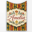 Ornate Vintage Stripe Floral Pattern in Red Gold and Green Seamless  Personalised Custom Name Super Soft Fleece Blanket Bed Sofa Throw