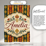 Ornate Vintage Stripe Floral Pattern in Red Gold and Green Seamless  Personalised Custom Name Super Soft Fleece Blanket Bed Sofa Throw