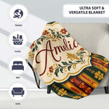 Ornate Vintage Stripe Floral Pattern in Red Gold and Green Seamless  Personalised Custom Name Super Soft Fleece Blanket Bed Sofa Throw