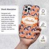 Anime Girl Floral Orange Blue Pattern Kawaii Custom Name Protective Phone Case Mobile Cover Durable Everyday Smartphone Shock Resistant