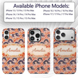 Anime Girl Floral Orange Blue Pattern Kawaii Custom Name Protective Phone Case Mobile Cover Durable Everyday Smartphone Shock Resistant