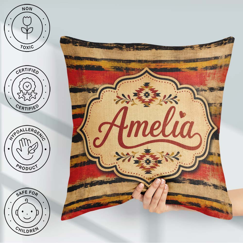 Custom Name Abstract Grunge Stripe Pattern in Red Black Ochre on Square Filled Cushion Throw Pillow Sofa Bed Home Decor Zip Washable UK Made