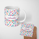 Personalized Custom Name Minimal Multicolor Small Gemstone Scatter Seamless Pattern Lovely 11oz Ceramic Coffee Tea Mug White Large Handle