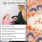 Anime Girl Floral Orange Blue Pattern Kawaii Character Design Lovely  Personalised Custom Name Super Soft Fleece Blanket Bed Sofa Throw