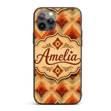 Southwestern Ikat Diamond Pattern in Warm Earth Custom Name Protective Phone Case Mobile Cover Durable Everyday Smartphone Shock Resistant