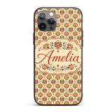 Ornamental Folk Floral Tile Pattern in Red Blue Custom Name Protective Phone Case Mobile Cover Durable Everyday Smartphone Shock Resistant