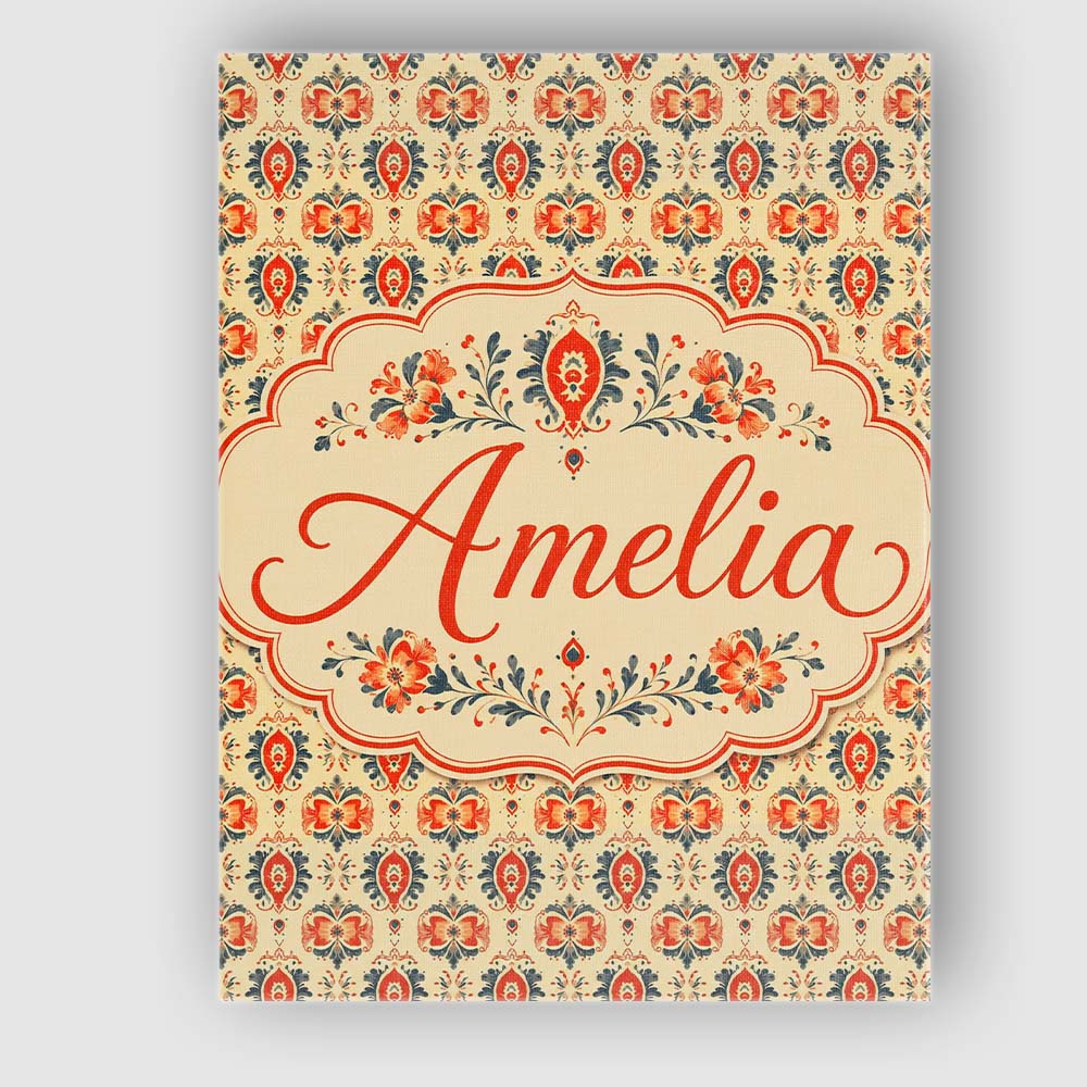 Personalised Name Ornamental Folk Floral Custom  Unique Gift Idea Elegant Feature Canvas Wall Art Print Decor Picture Ready to Hang