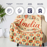 Ornamental Folk Floral Tile Pattern in Red Blue and Cream Lovely  Personalised Custom Name Super Soft Fleece Blanket Bed Sofa Throw