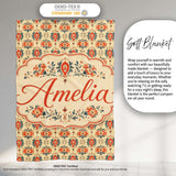 Ornamental Folk Floral Tile Pattern in Red Blue and Cream Lovely  Personalised Custom Name Super Soft Fleece Blanket Bed Sofa Throw