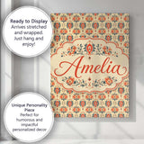 Personalised Name Ornamental Folk Floral Custom  Unique Gift Idea Elegant Feature Canvas Wall Art Print Decor Picture Ready to Hang