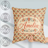 Custom Name Ornamental Folk Floral Tile Pattern in Red and Cream Square Filled Cushion Throw Pillow Sofa Bed Home Decor Zip Washable UK Made