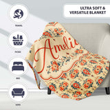 Ornamental Folk Floral Tile Pattern in Red Blue and Cream Lovely  Personalised Custom Name Super Soft Fleece Blanket Bed Sofa Throw
