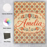 Personalised Name Ornamental Folk Floral Custom  Unique Gift Idea Elegant Feature Canvas Wall Art Print Decor Picture Ready to Hang
