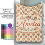 Ornamental Folk Floral Tile Pattern in Red Blue and Cream Lovely  Personalised Custom Name Super Soft Fleece Blanket Bed Sofa Throw