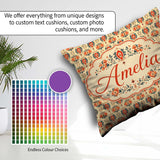 Custom Name Ornamental Folk Floral Tile Pattern in Red and Cream Square Filled Cushion Throw Pillow Sofa Bed Home Decor Zip Washable UK Made