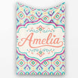 Pastel Geometric Diamond Ikat Pattern in Aqua Pink and Yellow Lovely  Personalised Custom Name Super Soft Fleece Blanket Bed Sofa Throw