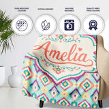 Pastel Geometric Diamond Ikat Pattern in Aqua Pink and Yellow Lovely  Personalised Custom Name Super Soft Fleece Blanket Bed Sofa Throw