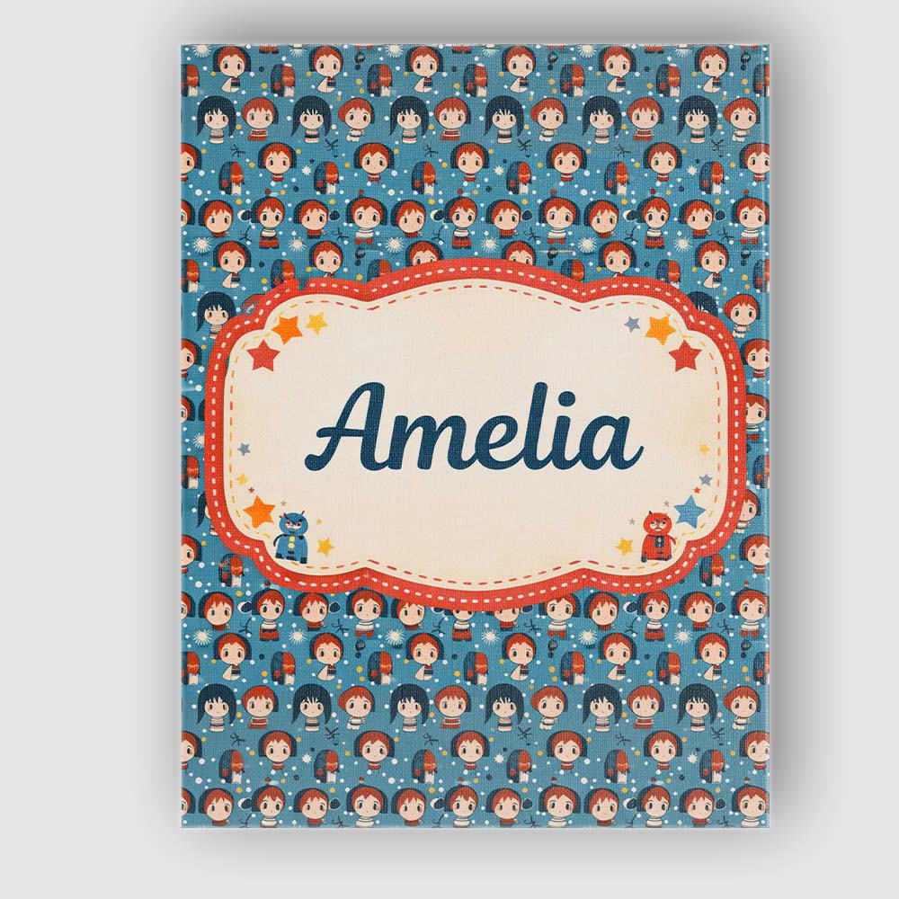 Personalised Name Cartoon Kids Blue Background Pattern Cute Character Custom Home Unique Canvas Wall Art Print Decor Picture Ready to Hang