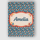 Personalised Name Cartoon Kids Blue Background Pattern Cute Character Custom Home Unique Canvas Wall Art Print Decor Picture Ready to Hang