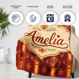 Rich Ornate Stripe Floral Pattern in Deep Red and Gold Lovely  Personalised Custom Name Super Soft Fleece Blanket Bed Sofa Throw