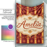 Rich Ornate Stripe Floral Pattern in Deep Red and Gold Lovely  Personalised Custom Name Super Soft Fleece Blanket Bed Sofa Throw