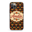 Bold Folk Art Floral Stripe Pattern in Red Yellow Custom Name Protective Phone Case Mobile Cover Durable Everyday Smartphone Shock Resistant
