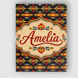 Personalised Name Bold Folk Floral Custom  Stylish Home Interior Unique Gift Idea Canvas Wall Art Print Decor Picture Ready to Hang