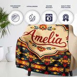 Bold Folk Art Floral Stripe Pattern in Red Yellow and Black Lovely  Personalised Custom Name Super Soft Fleece Blanket Bed Sofa Throw