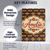 Personalised Name Bold Folk Floral Custom  Stylish Home Interior Unique Gift Idea Canvas Wall Art Print Decor Picture Ready to Hang
