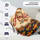 Bold Folk Art Floral Stripe Pattern in Red Yellow and Black Lovely  Personalised Custom Name Super Soft Fleece Blanket Bed Sofa Throw