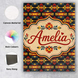 Personalised Name Bold Folk Floral Custom  Stylish Home Interior Unique Gift Idea Canvas Wall Art Print Decor Picture Ready to Hang