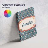 Personalised Name Cartoon Kids Blue Background Pattern Cute Character Custom Home Unique Canvas Wall Art Print Decor Picture Ready to Hang