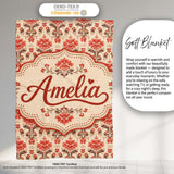 Vintage Floral Damask Pattern in Red and Taupe on Beige Background  Personalised Custom Name Super Soft Fleece Blanket Bed Sofa Throw