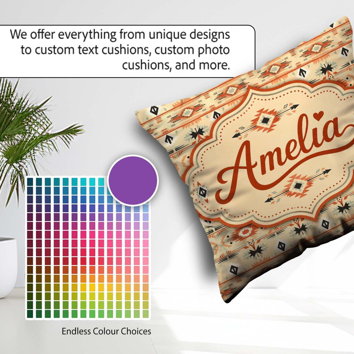 Custom Name Southwestern Tribal Stripe Pattern in Black and Sand Square Filled Cushion Throw Pillow Sofa Bed Home Decor Zip Washable UK Made