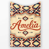 Bold Geometric Navajo Diamond Pattern in Red Navy and Cream Lovely  Personalised Custom Name Super Soft Fleece Blanket Bed Sofa Throw