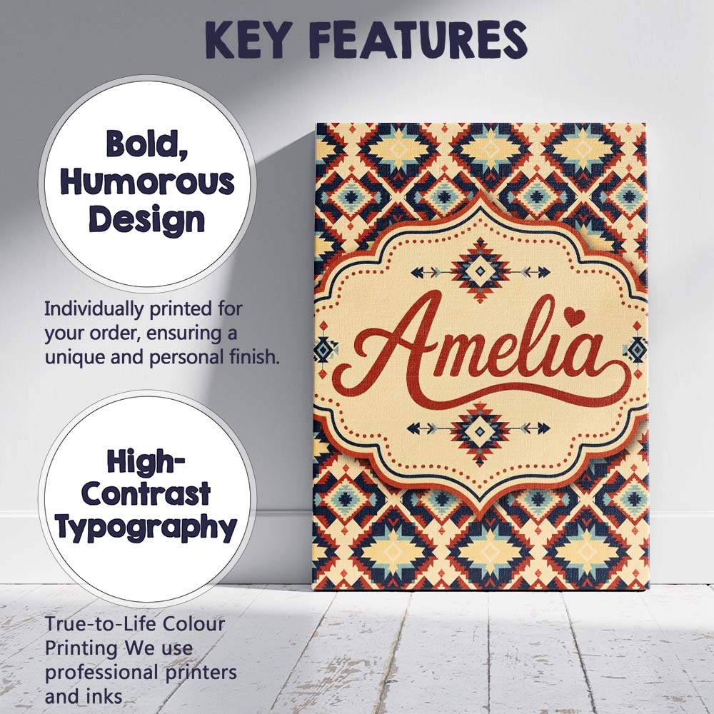 Personalised Name Bold Geometric Navajo Custom  Modern Room Accent Elegant Feature Canvas Wall Art Print Decor Picture Ready to Hang