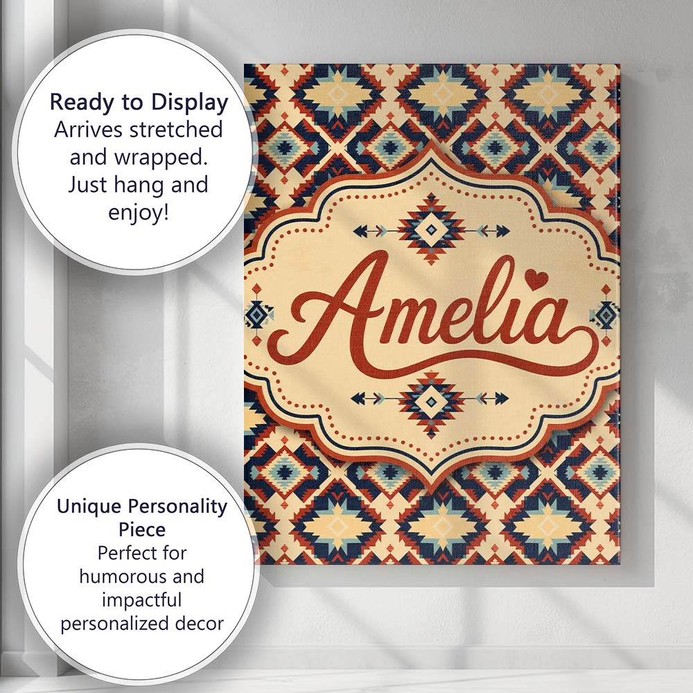 Personalised Name Bold Geometric Navajo Custom  Modern Room Accent Elegant Feature Canvas Wall Art Print Decor Picture Ready to Hang
