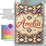 Bold Geometric Navajo Diamond Pattern in Red Navy and Cream Lovely  Personalised Custom Name Super Soft Fleece Blanket Bed Sofa Throw