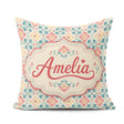 Custom Name Pastel Floral Tile Pattern in Coral Blue and on Soft Square Filled Cushion Throw Pillow Sofa Bed Home Decor Zip Washable UK Made