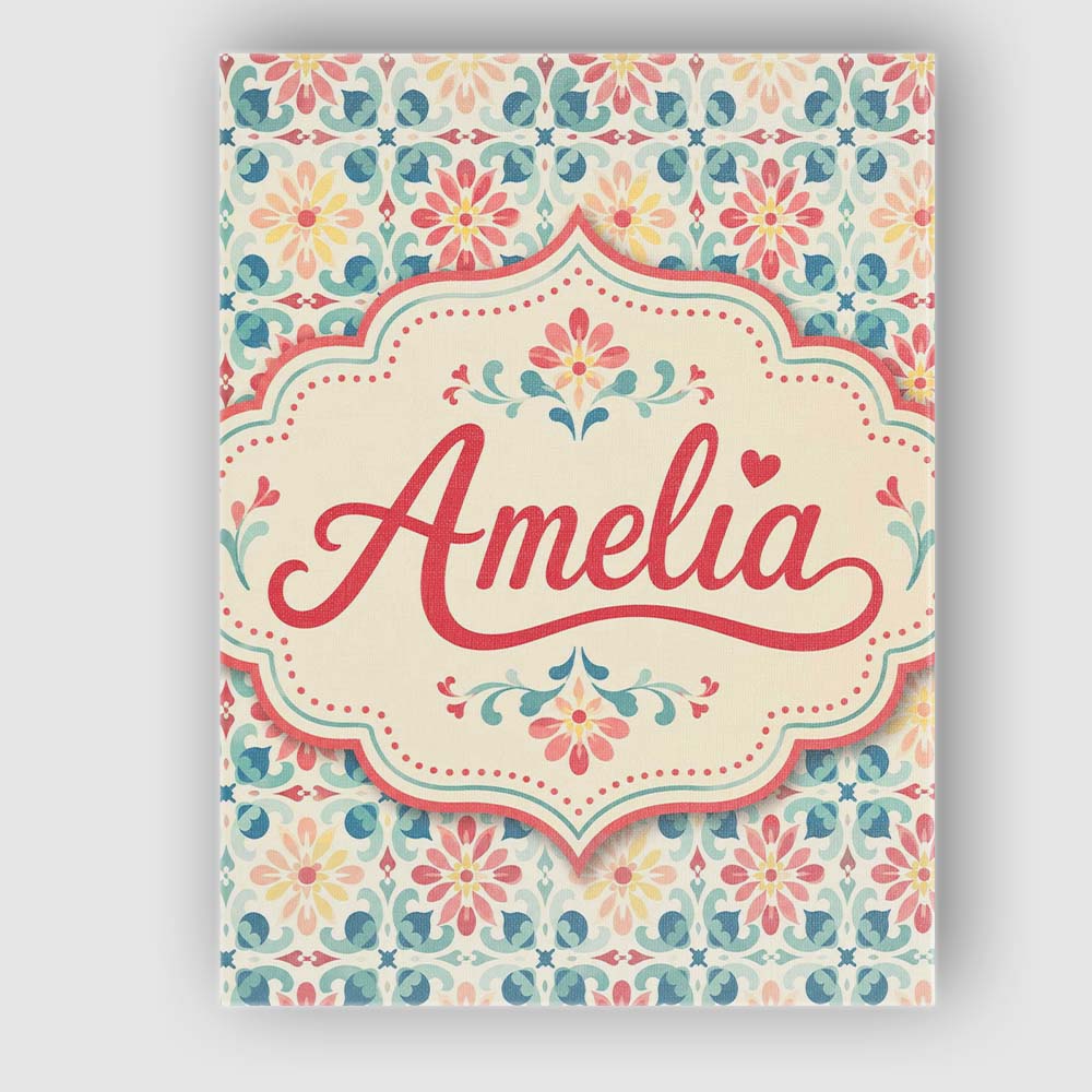 Personalised Name Pastel Floral Tile Custom Premium Decorative Design Modern Room Accent Canvas Wall Art Print Decor Picture Ready to Hang