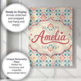 Personalised Name Pastel Floral Tile Custom Premium Decorative Design Modern Room Accent Canvas Wall Art Print Decor Picture Ready to Hang
