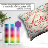 Custom Name Pastel Floral Tile Pattern in Coral Blue and on Soft Square Filled Cushion Throw Pillow Sofa Bed Home Decor Zip Washable UK Made