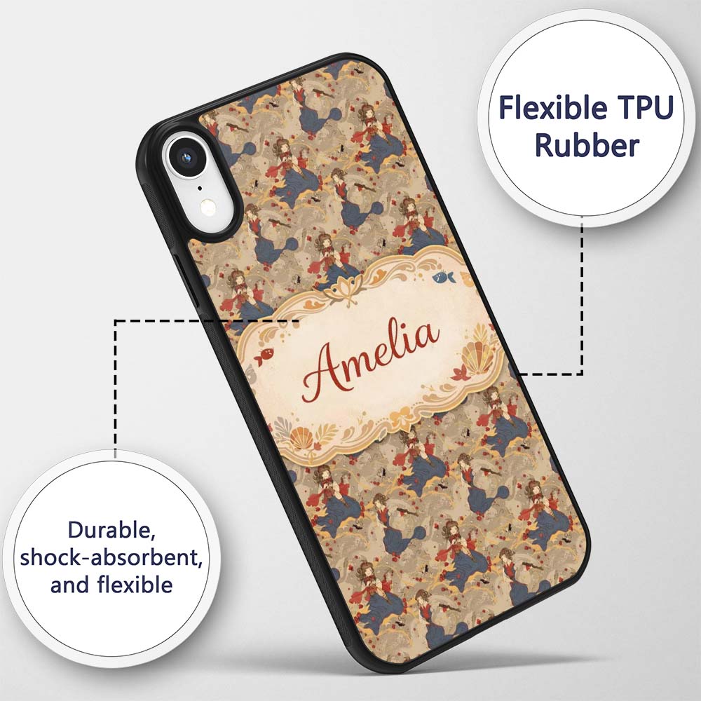 Vintage Girl with Gun Artistic Printed Design Custom Name Protective Phone Case Mobile Cover Durable Everyday Smartphone Shock Resistant