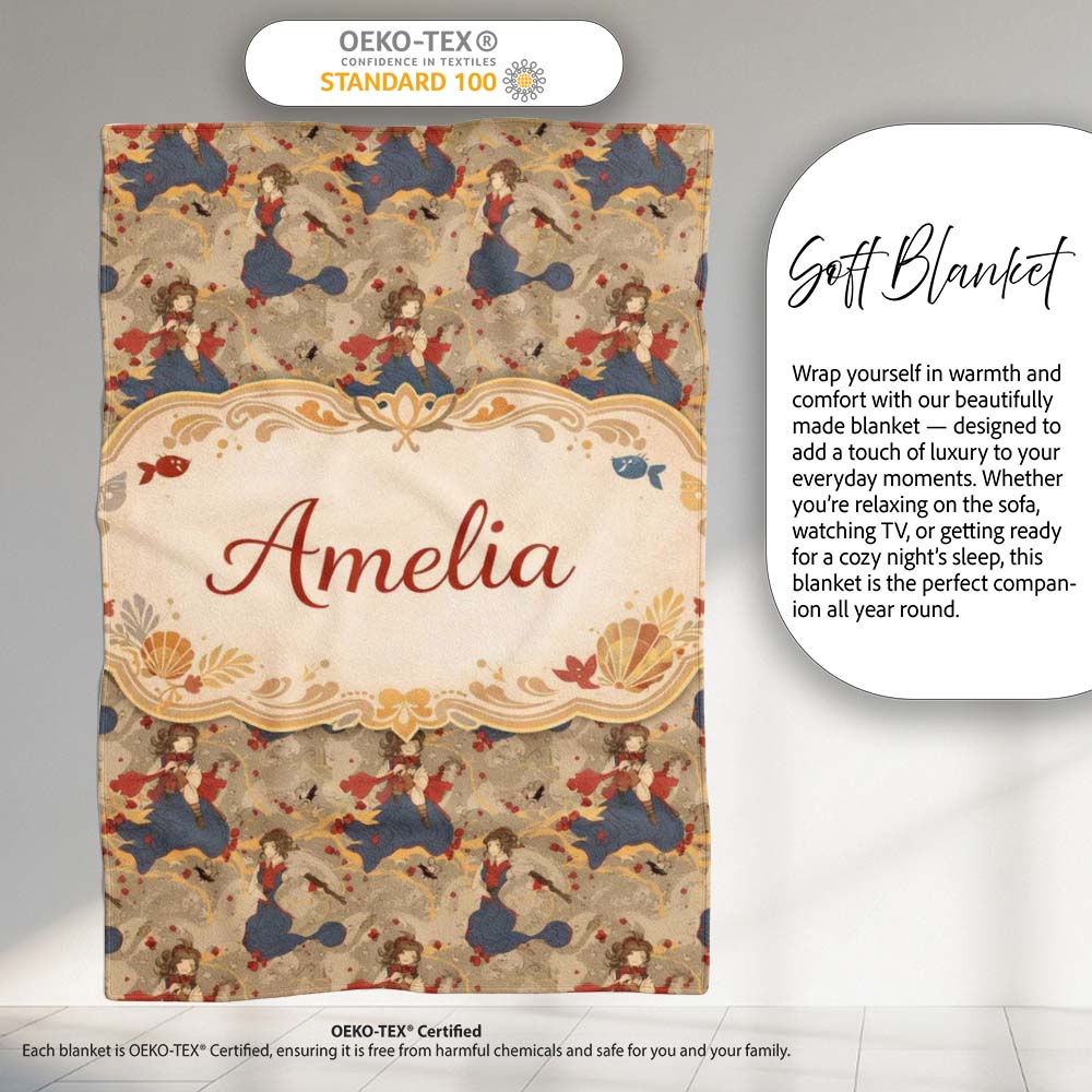 Vintage Girl with Gun Artistic Illustration Pattern Cute Unique Gift  Personalised Custom Name Super Soft Fleece Blanket Bed Sofa Throw