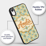 Vintage Ornamental Tile in Teal and Mustard on Custom Name Protective Phone Case Mobile Cover Durable Everyday Smartphone Shock Resistant