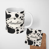 Personalized Custom Name Speckled Organic Shapes Black Cream Abstract Spot Pattern Lovely 11oz Ceramic Coffee Tea Mug White Large Handle