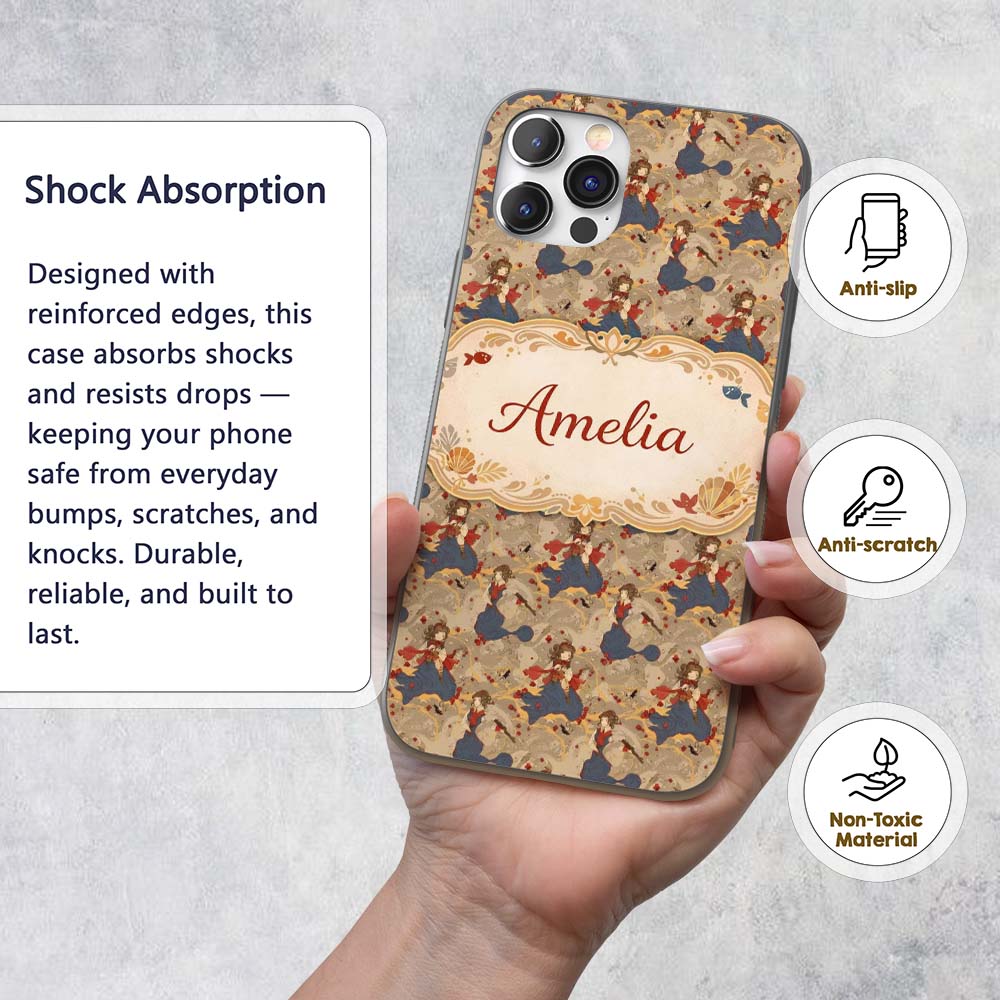Vintage Girl with Gun Artistic Printed Design Custom Name Protective Phone Case Mobile Cover Durable Everyday Smartphone Shock Resistant