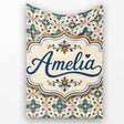 Vintage Blue and Terracotta Ornamental Tile Pattern on Cream Lovely  Personalised Custom Name Super Soft Fleece Blanket Bed Sofa Throw