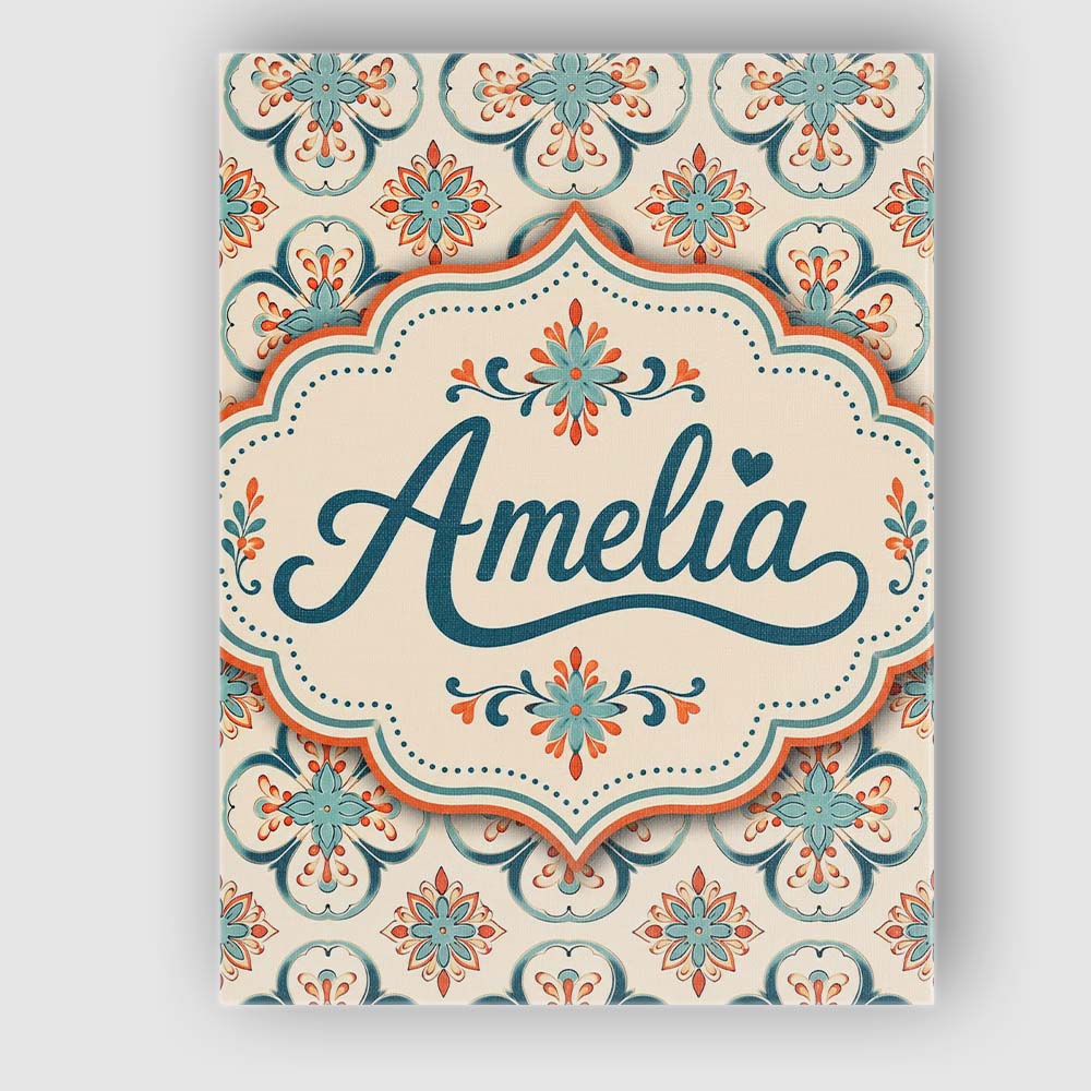 Personalised Name Soft Teal Floral Tile Custom  Modern Room Accent Elegant Feature Canvas Wall Art Print Decor Picture Ready to Hang
